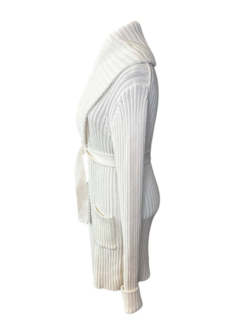 POLO Ralph Lauren Shawl Collar Cotton Cardigan Cream Size Small S Sweater Belted - Picture 5 of 7